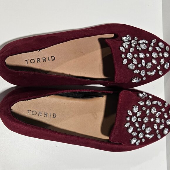 Torrid Maroon Rhinestone Embellished Loafers Flats 8W - Picture 2 of 10